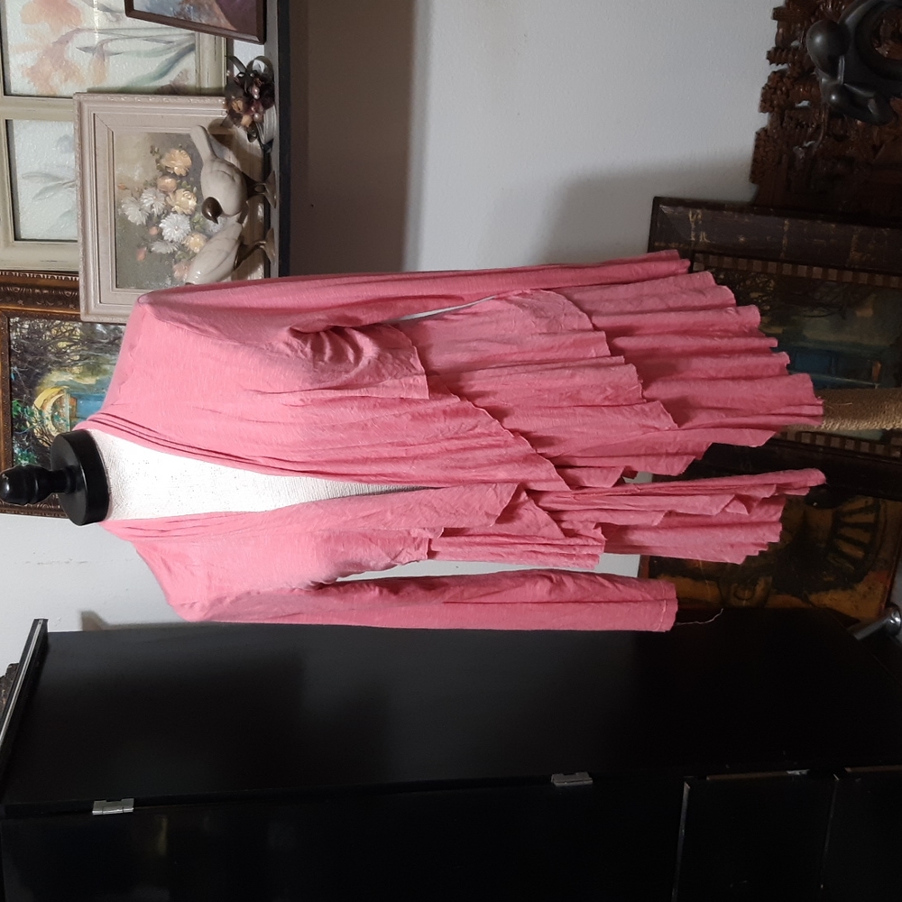 Womens Pink Cardigan Sweater Jacket Sz XL BOBEAU open front long sleeve b46